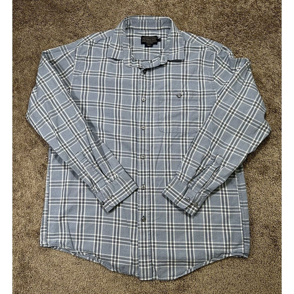 Pendleton Long Sleeves Button Down Shirt Men's Large Blue Check Pattern